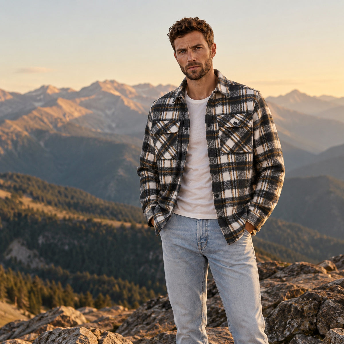 Man wearing Garment Works clothing in an editorial setting