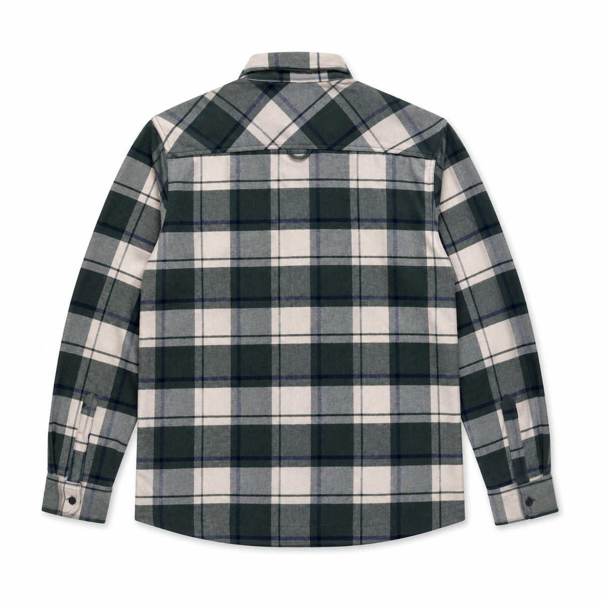 Garment Works Esco cream and green check overshirt back view flat lay