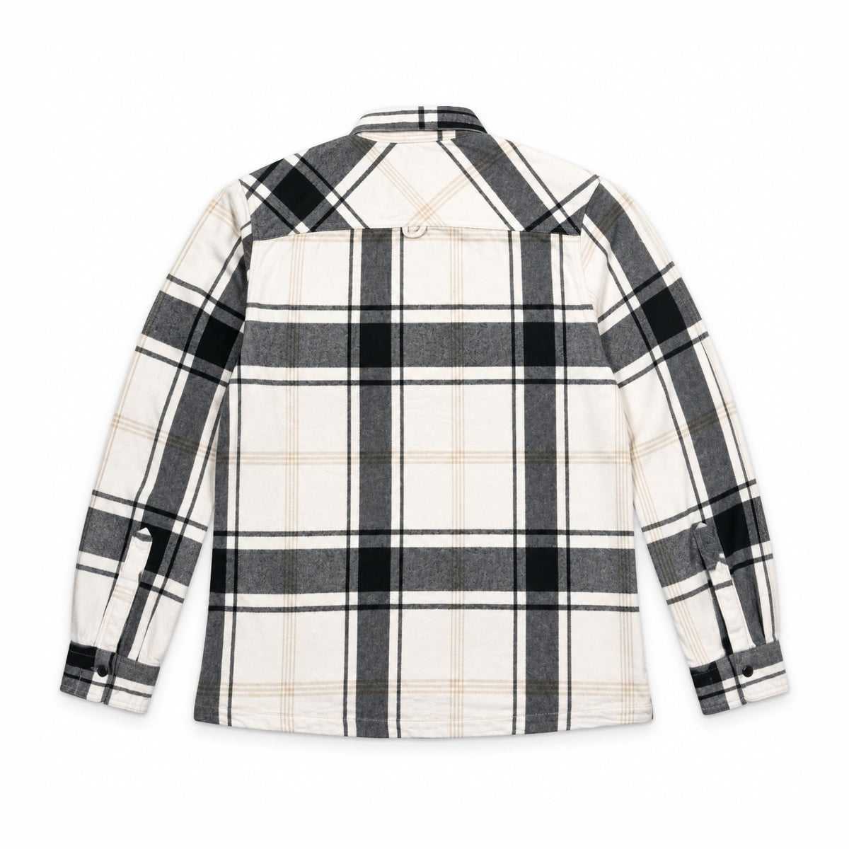 Garment Works Esco cream check two pocket overshirt back view flat lay