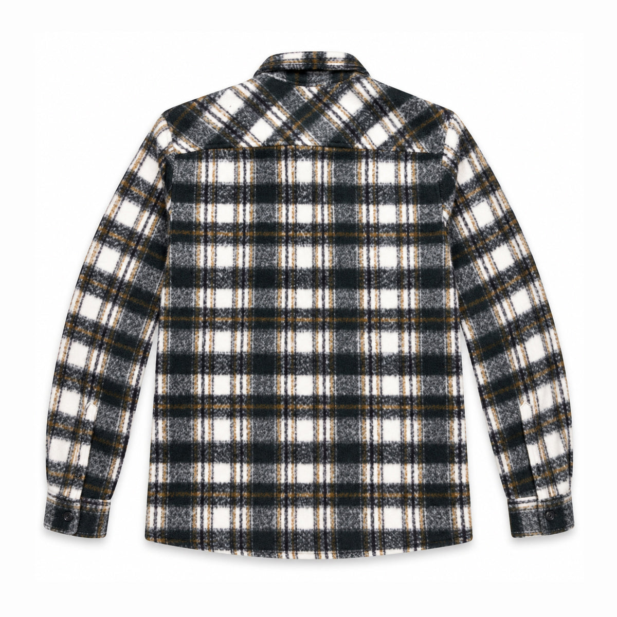 Garment Works Esco forest green check overshirt back view flat lay