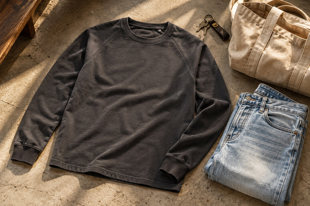 Rhomb Raglan Top laid out in a Garment Works editorial still life