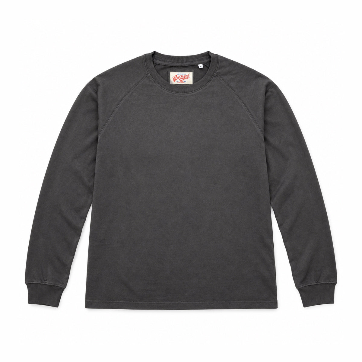 Garment Works Rhomb long sleeve raglan top in charcoal front flat lay